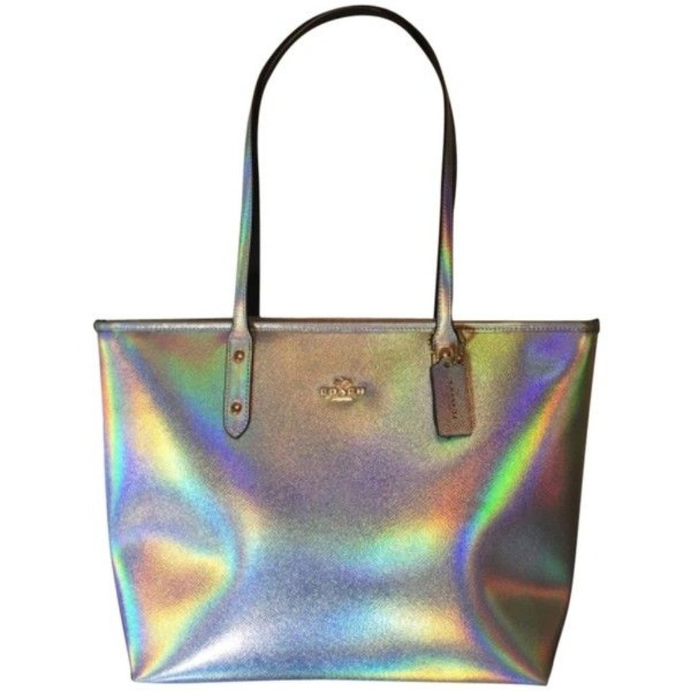 Coach City Hologram Metallic Silver Leather Tote